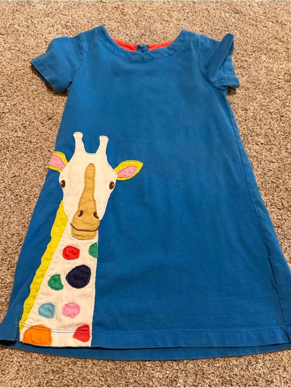 Mini Boden Blue Tunic Dress with Colorful Giraffe Applique Size 3/4